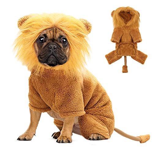 BWOGUE Dog Lion Costume for Dogs Clothes Pet Halloween Cosplay Dress Party Dressing up Dogs Cats Animal Fleece Hoodie Warm Outfits Clothes,S