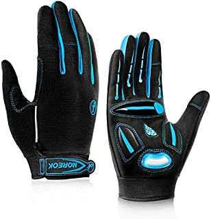 Cycling Gloves Full Finger Bike Gloves 5MM SBR Gel Shock-Absorbing Anti-Slip Gel pad Winter Biking Gloves Breathable MTB Gloves for Men & Women Blue-L