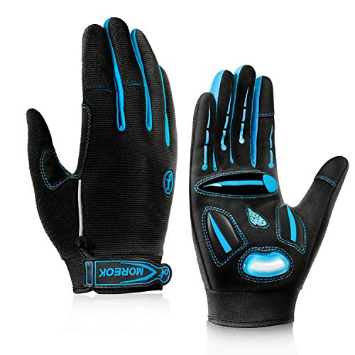 Cycling Gloves Full Finger Bike Gloves 5MM SBR Gel Shock-Absorbing Anti-Slip Gel pad Winter Biking Gloves Breathable MTB Gloves for Men & Women Blue-L