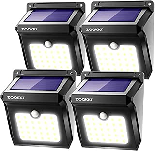 ZOOKKI Solar Lights Outdoor, 28 LED Wireless Motion Sensor Lights, IP65 Waterproof Wall Light Easy-to-Install Security Lights for Outdoor Garden, Patio, Yard, Deck, Garage, Driveway, Fence 4 Pack