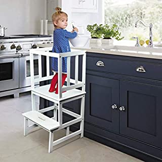 TinyGiant Kids Kitchen Step Stool with Safety Rail - Kitchen Helper Stool for Toddlers - Toddler Safety Cooking Tower - Learning Tower for Toddlers 18 Months and Older - Wooden White Step Stool