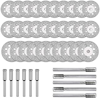 Diamond Cutting Wheels + Burs For Dremel Rotary Tool Glass Stone Tile Cutter 545 Cut Off Disc Masonry Ceramic Concrete Notching Die Grinder Bits 35pc + 6 Mandrels