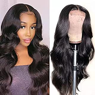 Human Hair Lace Front Wigs for Black Women Pre Plucked Brazilian Virgin Lace Frontal Wigs Human Hair 150% Density Body Wave Lace Closure Human Hair Wigs with Baby Hair (18 Inch)