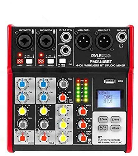 PYLE Sound 6 Channel Bluetooth Compatible Professional Portable Digital Dj Console w/USB Mixer Audio Interface-Mixing Boards For Studio Recording-PylePro PMXU68BT, Black