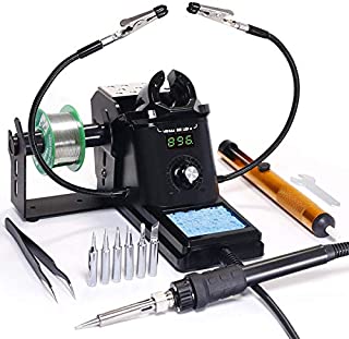 YIHUA 926 III Digital Soldering Iron Station, 60W with 6 Solder Tips, 194ºF~896ºF Adjustable, °C/ºF Display, Auto Sleep & Calibration Support. Solder Kit with 2 Helping Hands, and Spare Accessories