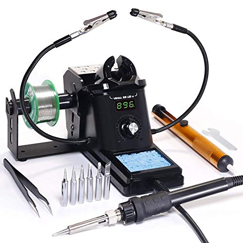 YIHUA 926 III Digital Soldering Iron Station, 60W with 6 Solder Tips, 194ºF~896ºF Adjustable, °C/ºF Display, Auto Sleep & Calibration Support. Solder Kit with 2 Helping Hands, and Spare Accessories