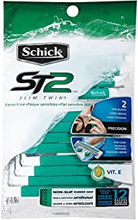 Schick Slim Twin ST 2 Disposable Razors for Men Sensitive Skin Shaving Razor, 12 Count