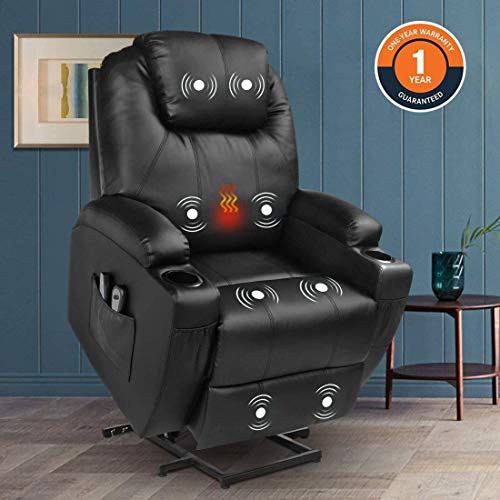 Magic Union Power Lift Chair Electric Recliner Faux Leather Heated Vibration Massage Sofa with Remote Controls Side Pockets for Elderly Catnap