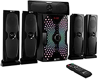 Frisby Audio 125 Watt Home Theater 5.1 Surround Sound Speaker System with Subwoofer, Bluetooth Wireless Streaming from Devices & Media Reader, RGB LED Pulse Lighting, Digital Optical Input  Black