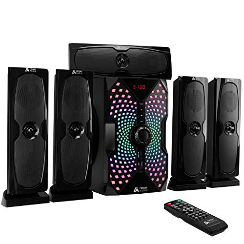 Frisby Audio 125 Watt Home Theater 5.1 Surround Sound Speaker System with Subwoofer, Bluetooth Wireless Streaming from Devices & Media Reader, RGB LED Pulse Lighting, Digital Optical Input  Black