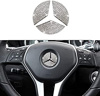 1797 Compatible Steering Wheel Logo Caps for Mercedes Benz Accessories Parts Emblem Badge Bling Decals Covers Interior Decorations W205 W212 W213 C117 C E S CLA GLA GLK Class Crystal Silver 45mm 3pcs