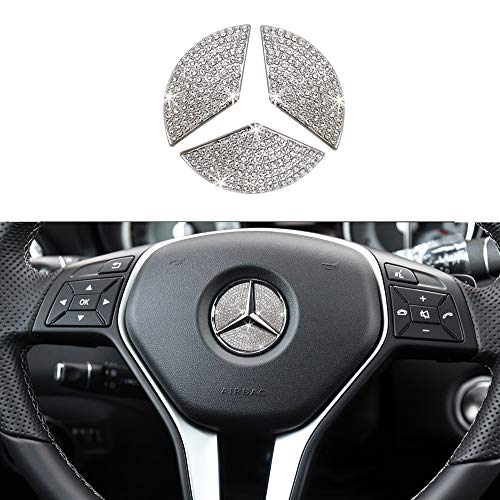 1797 Compatible Steering Wheel Logo Caps for Mercedes Benz Accessories Parts Emblem Badge Bling Decals Covers Interior Decorations W205 W212 W213 C117 C E S CLA GLA GLK Class Crystal Silver 45mm 3pcs