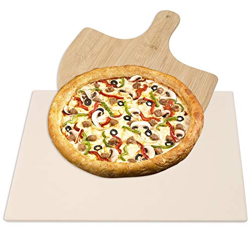 DR.DUDU 15 x 12 Inch Pizza Stone Heavy Duty Ceramic Baking Stone for use in Oven & Gril - Thermal Shock Resistant, Ideal for Baking Pizza, Bread, Cookies, Rectangular Cooking Stone 15x12 Inch