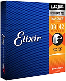 Elixir Strings Electric Guitar Strings w NANOWEB Coating, Super Light (.009-.042)