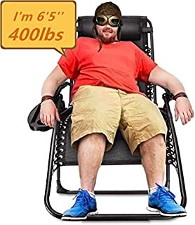 Oversized Zero Gravity Chair, Support 400lbs XL Wide Lounge Chair (4 inch Wider Than Standard Size) Comfortable Outdoor Camping Beach Chair with Cup Holder and Headrest