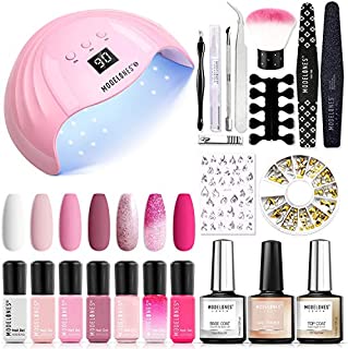 Modelones Gel Nail Kit Gel Nail Polish Kit with 48W LED Light - 7 Colors Pink Series Gel Nail Polish Set, Stater Kit for Gel Manicure Beginner Nail Art Lover, Fashion Packaging for Gift Set