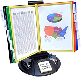 Ultimate Office AdjustaView 10-Pocket Desk Reference Organizer with Supplies Storage Base and EZ-Load Pockets to Hold 20 Sheets of Paper, Includes Fast Find Indexing Tabs (Colored Pockets)