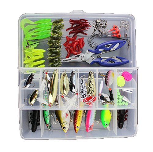 Fishing Tackle Lots,Fishing Baits Kit Set with Free Tackle Box,for Freshwater Trout Bass Salmon with Fishing Plier