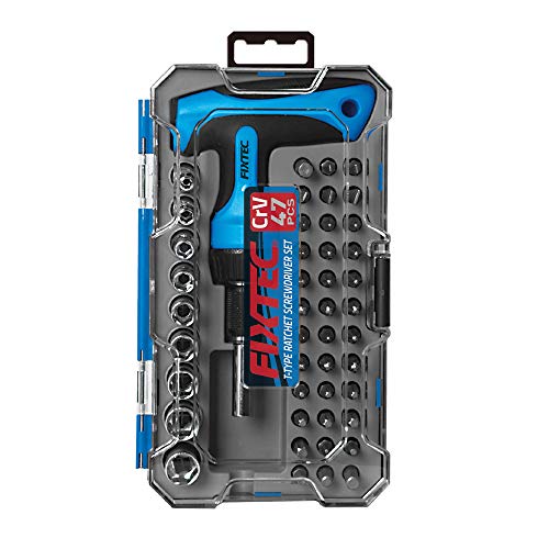 FIXTEC 47-Piece Screwdriver Bit Set Ratchet Wrench Magnetic T-Handle Home Repair Kit with Plastic Toolbox Storage Case