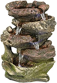 Sunnydaze Tabletop Fountain with LED Lights - 5-Step Rock Falls Indoor Waterfall Feature - Calming and Relaxing Water Sound - Small 14 Inch Desktop Size