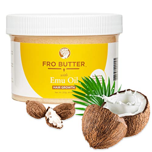 Fro Butter Emu Oil Hair Growth Treatment | Shea Butter, Virgin Coconut & Lavender Oil, Pumpkin Seeds & Nourishing Extracts | For Fast Hair Restoration, Split Ends, Damaged & Brittle Hair, Men & Women