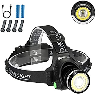 Hardhat Headlamp, 2 in 1 Newest T6 Spot(Zoomable)+COB Board Flood Light, 6000 Lumen Waterproof USB Rechargeable Hard Hat Head Lamp, Up-Close Work HeadLight with 4 Clips for Outdoor Camping Hunting