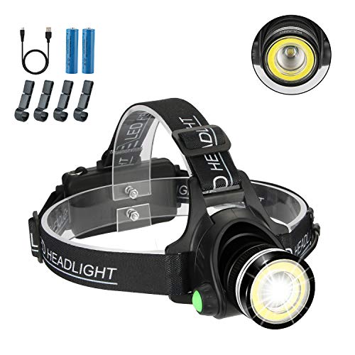 Hardhat Headlamp, 2 in 1 Newest T6 Spot(Zoomable)+COB Board Flood Light, 6000 Lumen Waterproof USB Rechargeable Hard Hat Head Lamp, Up-Close Work HeadLight with 4 Clips for Outdoor Camping Hunting