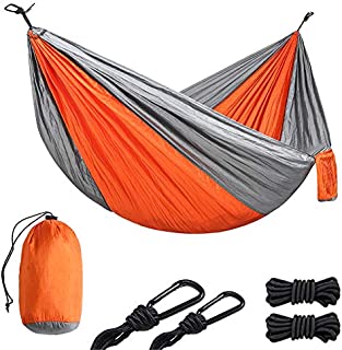 LIFELEADS Camping Hammock-Nylon Double Portable Parachute Lightweight for Outdoor or Indoor Backpacking Travel Hiking (Orange & Gray Double