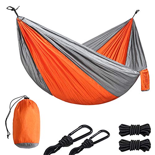 LIFELEADS Camping Hammock-Nylon Double Portable Parachute Lightweight for Outdoor or Indoor Backpacking Travel Hiking (Orange & Gray Double