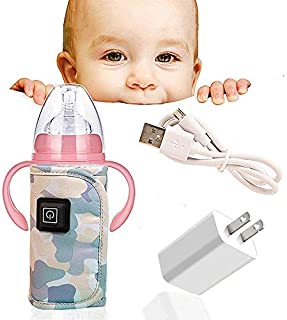 QUERLY Baby Bottle warmer cover, Portable Car Travel Bottle Warmer USB Milk Heat Keeper Maintain Milk Warm,Infant Feeding Bottle Thermostat for indoor,Outdoor, Traveling,Driving (Camouflage).