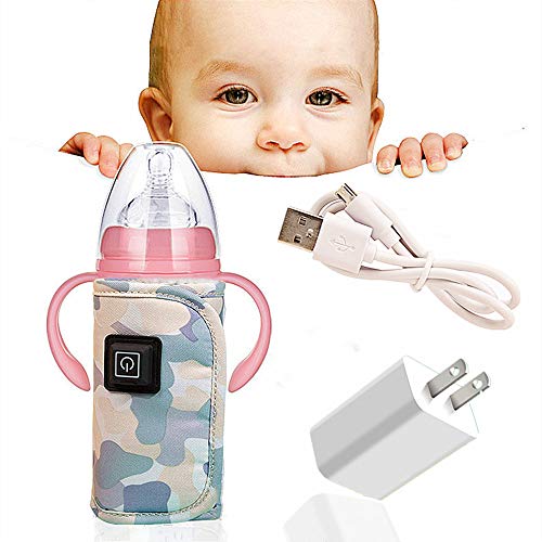 QUERLY Baby Bottle warmer cover, Portable Car Travel Bottle Warmer USB Milk Heat Keeper Maintain Milk Warm,Infant Feeding Bottle Thermostat for indoor,Outdoor, Traveling,Driving (Camouflage).