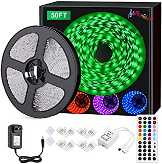 Zawino LED Strip Lights 50 ft for Bedroom, RGB LED Light Strips with Remote, 4 Music Synch Mode, 24V Dimmable Color Changing Tape with 5050 LED, 15M Flexible Colored Strip Lighting for Home Decoration