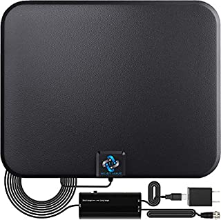 [2018 Latest] Amplified HD Digital TV Antenna Long 65-80 Miles Range  Support 4K 1080p & All Older TV's Indoor Powerful HDTV Amplifier Signal Booster - 18ft Coax Cable/USB Power Adapter