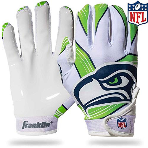 Franklin Sports Seattle Seahawks Youth NFL Football Receiver Gloves - Receiver Gloves for Kids - NFL Team Logos and Silicone Palm - Youth S/XS Pair