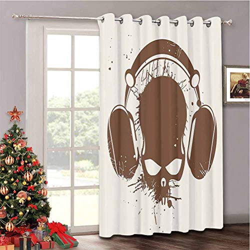 Aishare Store Music Privacy Room Divider Curtain Thermal Insulated Blackout Curtains Skull with Headphones Listening Dead DJ Grunge Ret W52 x L84 Inch Vertical Blinds for Dining Room