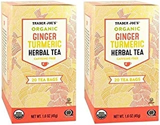 Trader Joes Organic Ginger Turmeric Herbal Tea 20 envelopes each (Pack of 2)