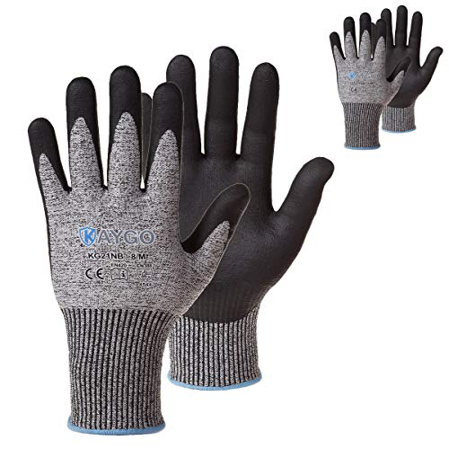 Cut Resistant Work Gloves MicroFoam Nitrile Coated-2 Pairs,KAYGO KG21NB, High Cut Level 5,Superior GRIP Performance,Wrapped for Vending,Ideal for General Duty Work