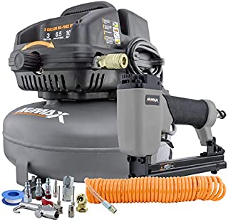 Numax S3GIUPCK 3 Gallon 1/2 HP Portable Electric Oil-Free Pancake Air Compressor with 22-Gauge Upholstery Stapler, 25' Air Hose, 11-Piece Inflation Kit, and Fasteners (200 count)