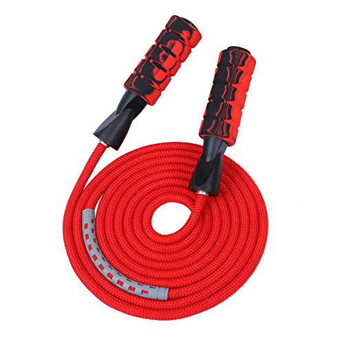 APICCRED Professional Double Ball Bearing Jump Rope Weighted Cotton Rope Adjustable Length,for Cardio, Endurance Training, Fitness Workouts, Jumping Exercise (red) 