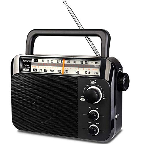 Retekess TR604 AM FM Radio, Portable Radios with Best Reception, AC or D Battery Powered Analog Radio, with Clear Dial and Large Knob, for Home(Black)