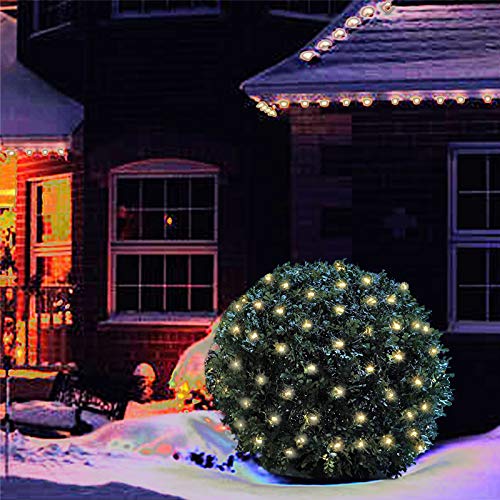 100 LED Christmas Lights 5 ftx5ft Christmas Net Lights Outdoor Indoor Mesh Christmas Decorations Lights string,Perfect for Bushes or Trees, Green WireWarm White