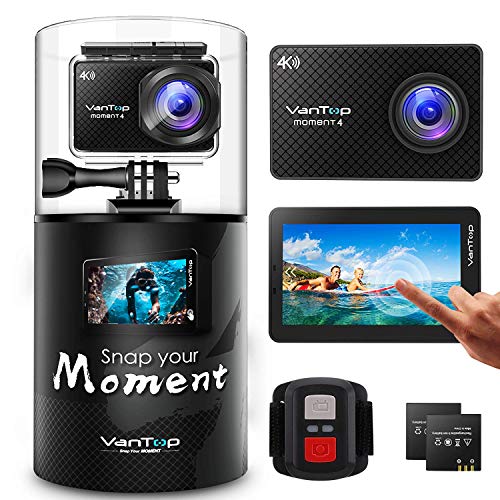 VanTop 4K Action Camera 20MP Moment 4 Underwater Waterproof Camera with EIS, Touch Screen, Remote, 170° Wide Angle WiFi Sports Cam with 2 Batteries and Accessories Kit