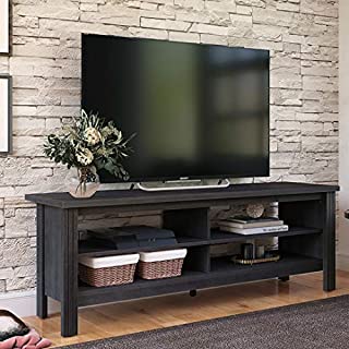 FITUEYES Farmhouse Wood TV Stands for 65 inch Flat Screen, Storage Shelves Entertainment Center,TV Console for Living Room,59 inch,Black