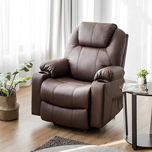 Giantex Power Lift Recliner Chair for Elderly, Faux Leather Electric Recliner w/Massage and Heating, 3 Positions, Side Pockets and Cup Holders, USB Ports, Remote Control, Motorized Home Theater Seat