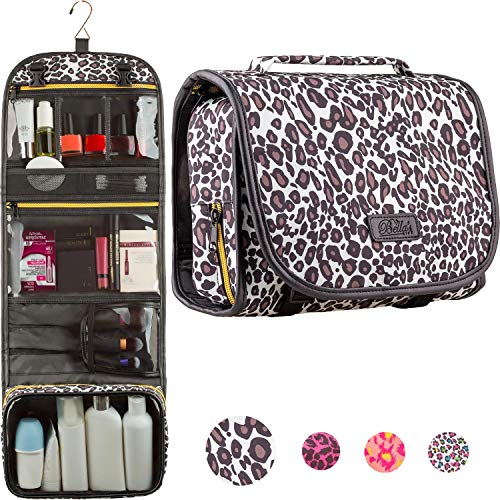 Hanging Toiletry Bag - TSA Approved Travel Kit for Women - Flat Makeup Case - Compact Cosmetic Essentials Pouch - Waterproof Organizer with Sturdy Hook - Dopp with... (Brown+Black)