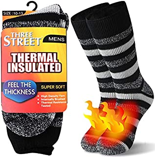 Men's Extremes Cold Weather Boot Socks, Three street Thermal Socks Ultra Warm Boot Heavy Boot Mens Work Outdoor Thermal Winter Socks Insulated Socks Back to School Gift Black White Stripe 1 Pair