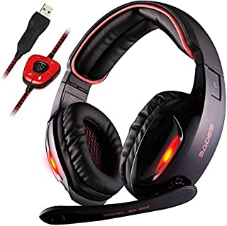 Sades USB 7.1 Stereo Surround Sound Gaming Headset with Mic, LED Light&Noise Cancelling Over Ear Gamer Headphones for PC Mac Laptop Computer Games