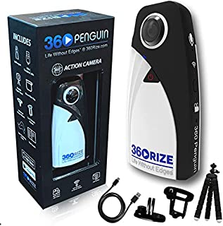 360 Camera - 360Rize 360Penguin Action cam - iPhone and Android Compatible VR Camera - 24MP and up to 5.7K Video - Includes All Accessories (360rize)