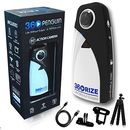 360 Camera - 360Rize 360Penguin Action cam - iPhone and Android Compatible VR Camera - 24MP and up to 5.7K Video - Includes All Accessories (360rize)