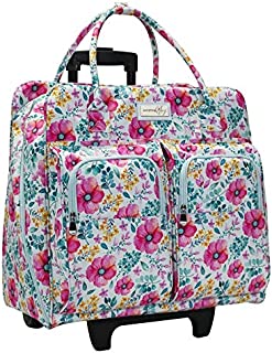 Everything Mary Deluxe Portable Rolling Sewing Machine Case, Spring Floral - Carrying Travel Tote Bag for Brother, Singer, & Most Machines - Storage Cart with Wheels for Supplies & Accessories